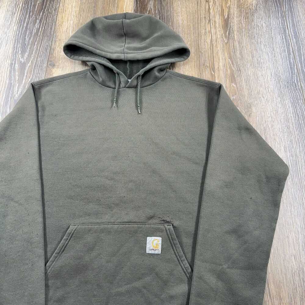 Vintage Carhartt Hoodie Mens M OD Green Faded Thrashed Distressed Sweatshirt 90s